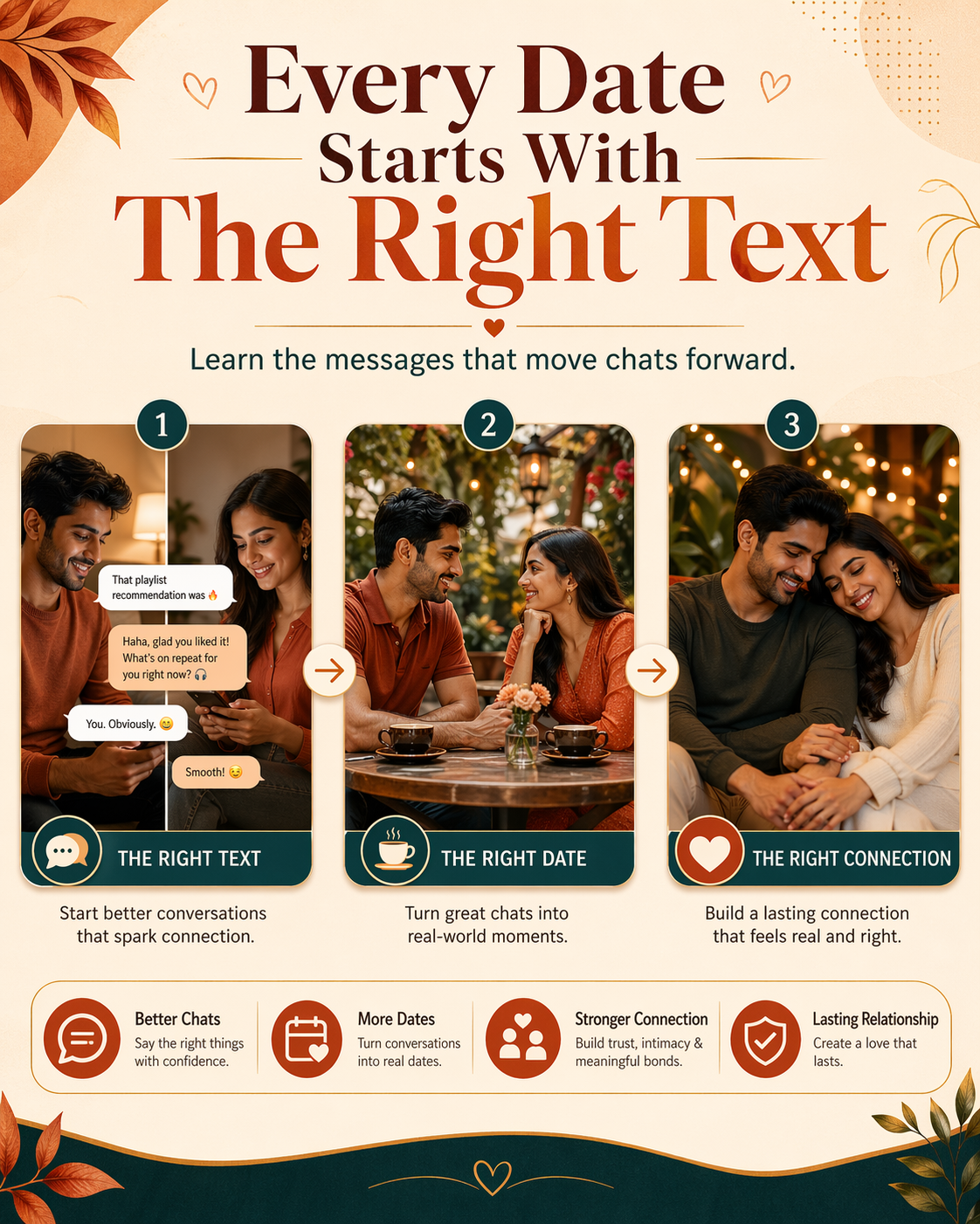 Every date starts with the right text — text, date, connection